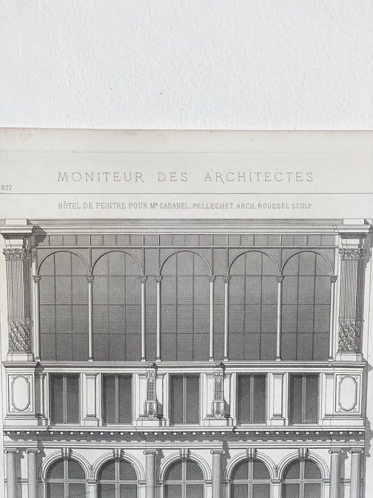 antique French architectural etching
