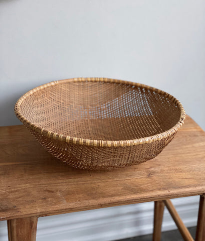 large vintage bamboo woven bowl