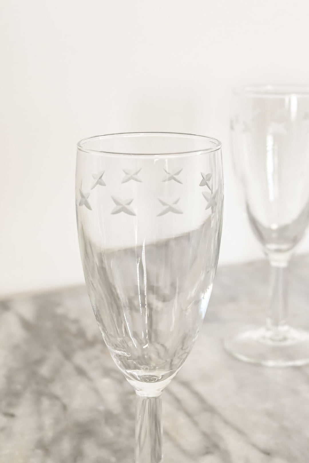 vintage etched French wine glasses, set of six