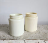 pair of vintage Dundee marmalade milk glass jars