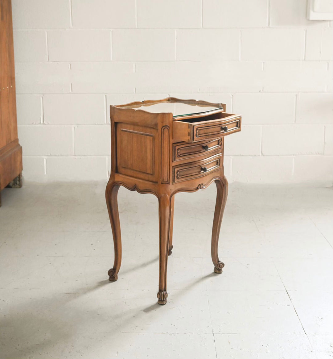 vintage French Louis XV style oak bedside table