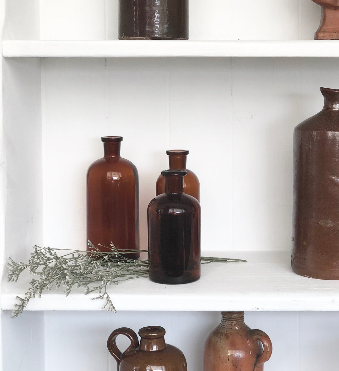vintage amber apothecary bottles