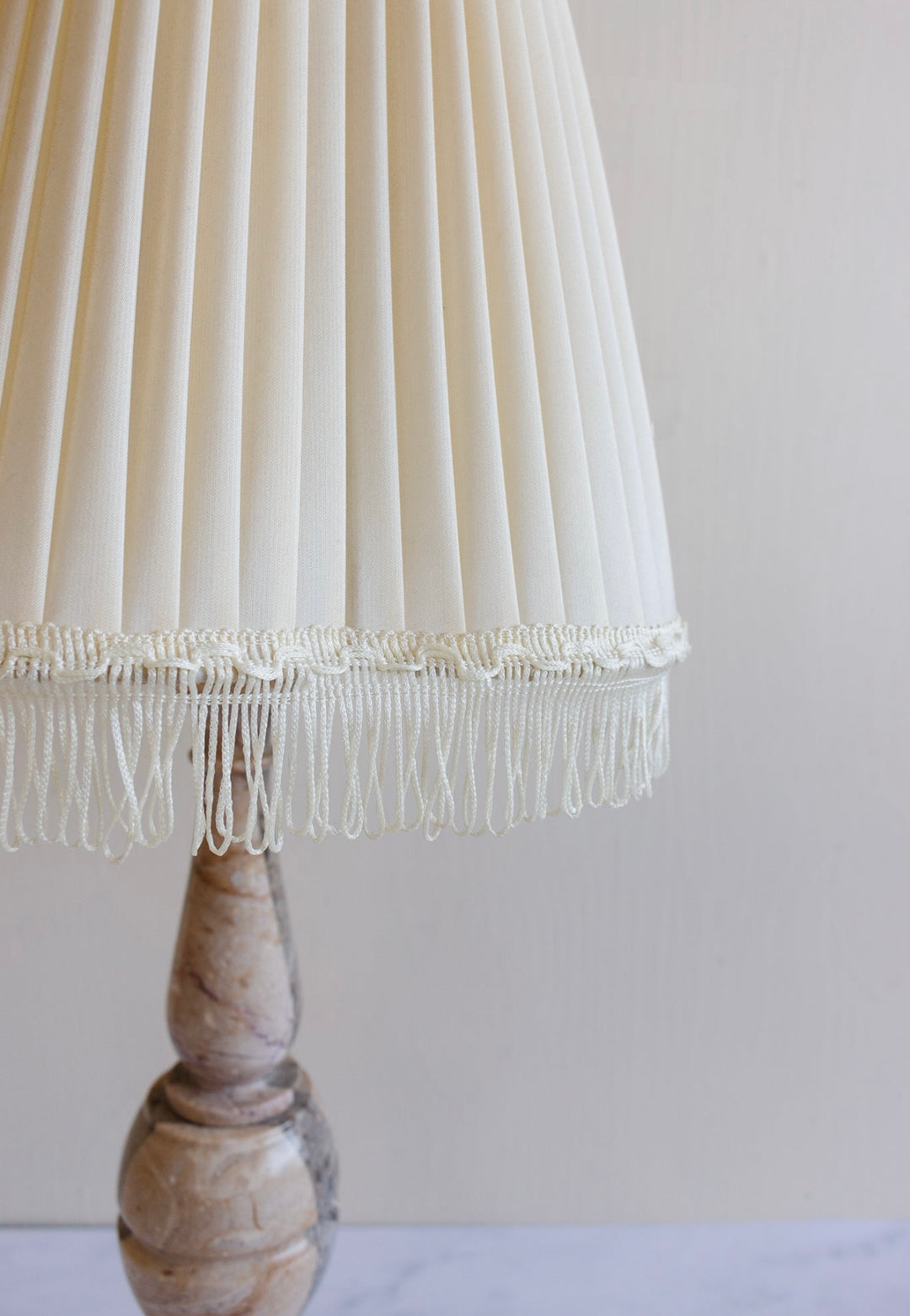 vintage Italian marble lamp with original fringed shade