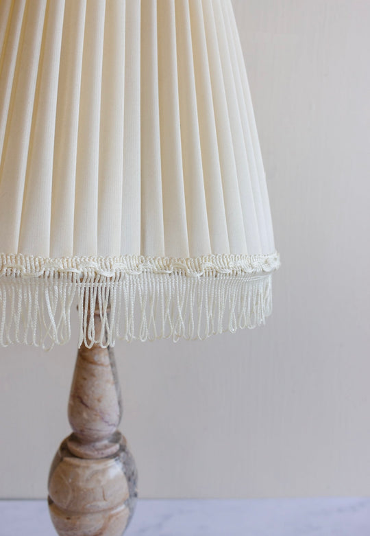 vintage Italian marble lamp with original fringed shade