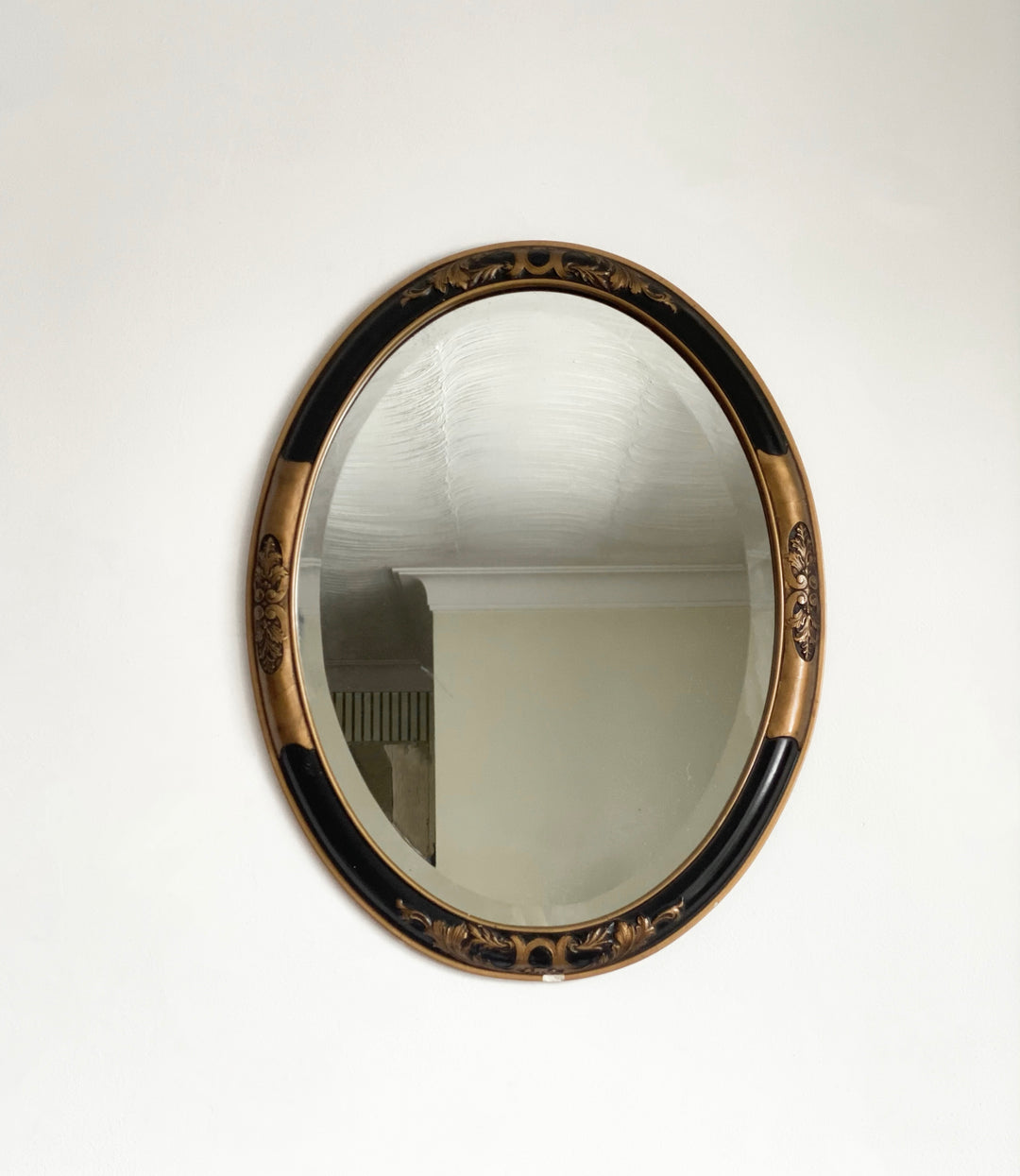 antique beveled wood & plaster mirror