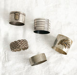 eclectic set of 5 vintage french silver napkin rings