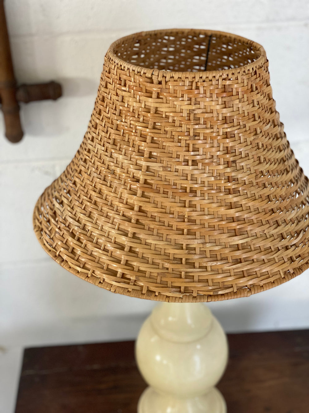 vintage Italian alabaster lamp with rattan shade