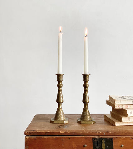 vintage brass carved candlesticks