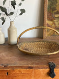 vintage woven basket with brass hardware
