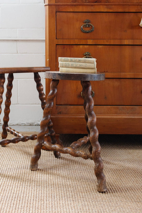 turn of the century French rustic wavy leg stool