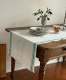 vintage French striped linen raw edge table runner