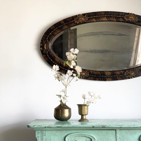 Edwardian tortoiseshell wood and plaster mirror