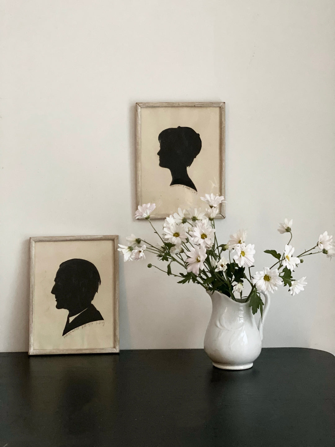 vintage French cut paper silhouette, set of two