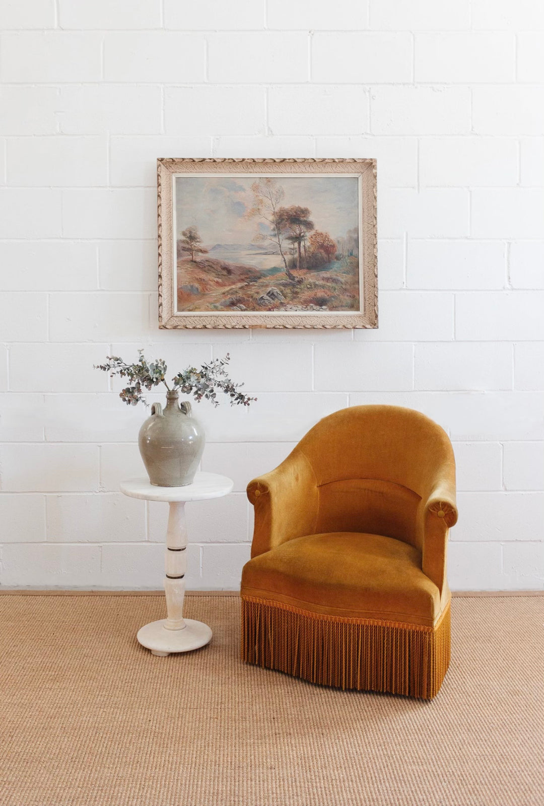 pair of matching vintage french mustard crapaud chairs