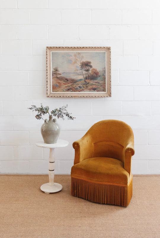 pair of matching vintage french mustard crapaud chairs