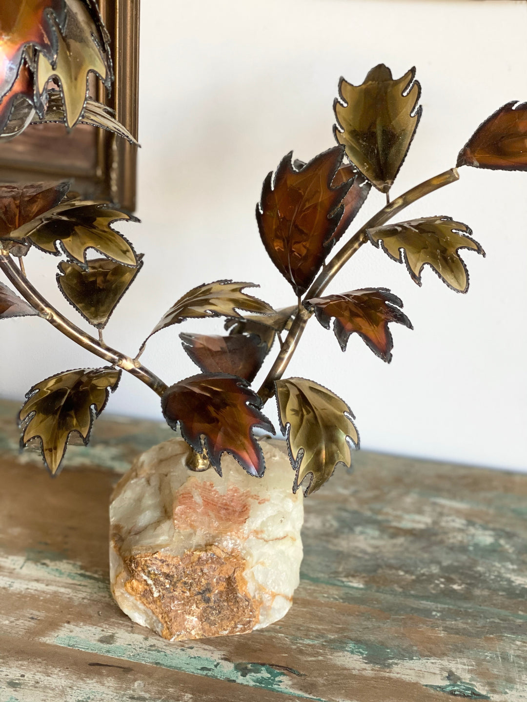 vintage metallic leaf lamp with salt base