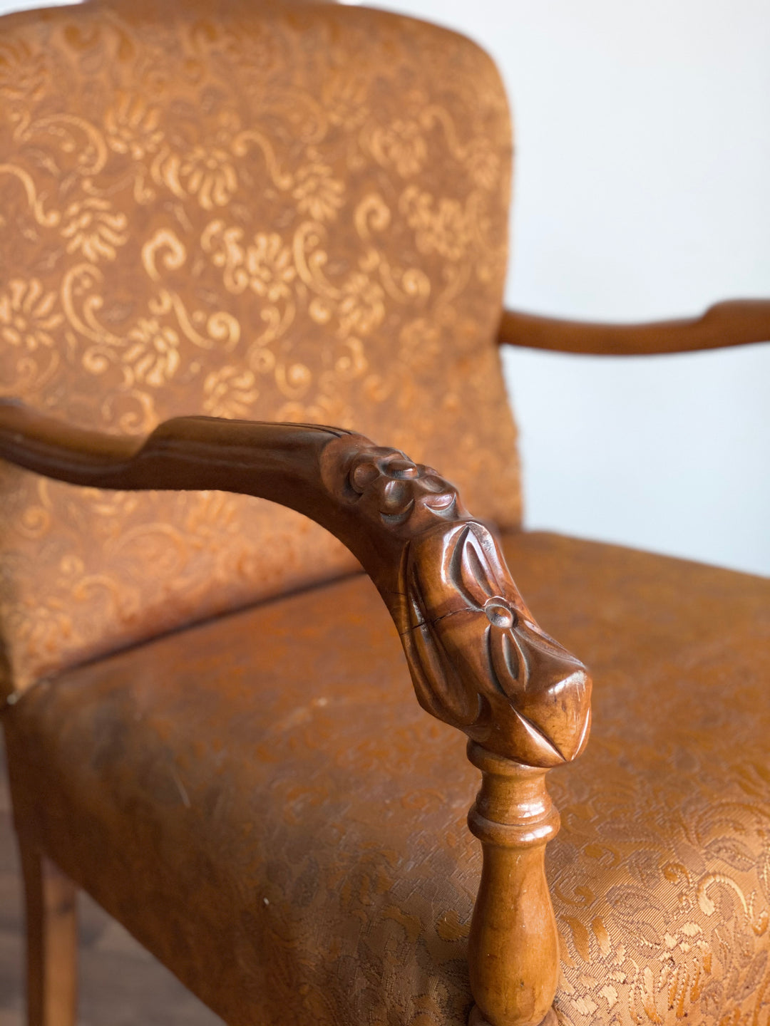 vintage carved wood accent chair