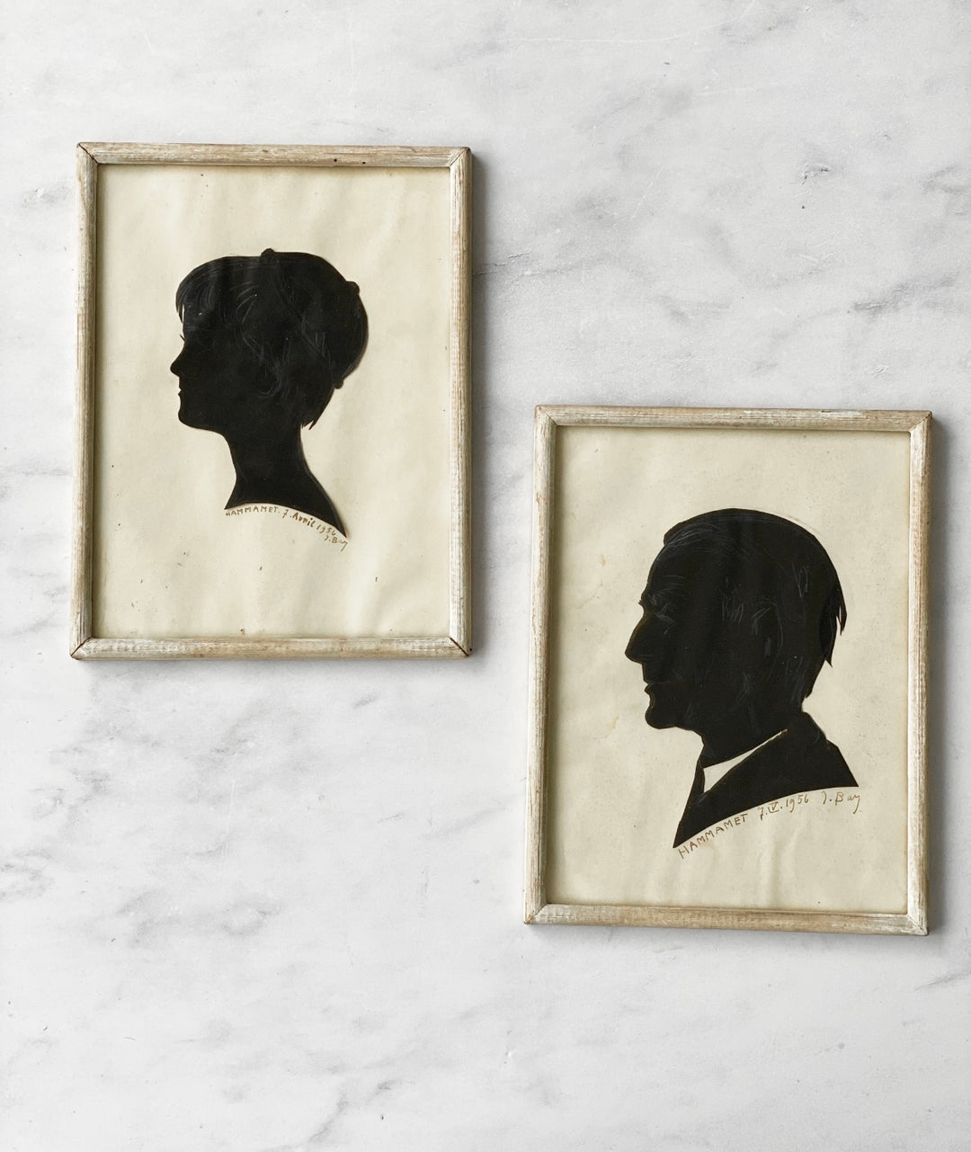 vintage French cut paper silhouette, set of two