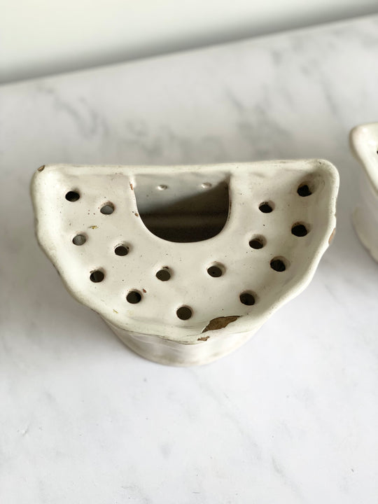 19th century French “faience” flower frog wall sconce vases, set of two