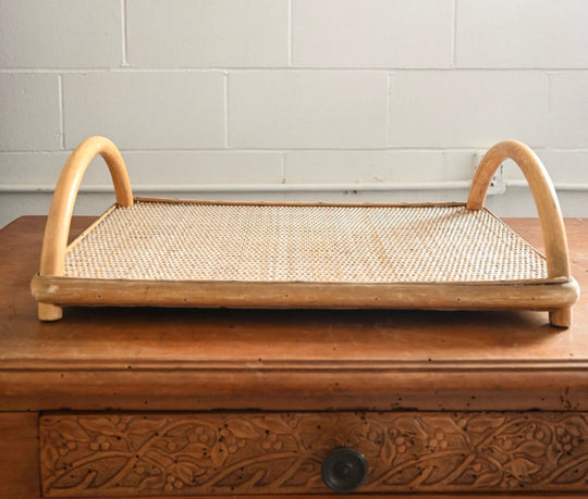 vintage French rattan serving tray