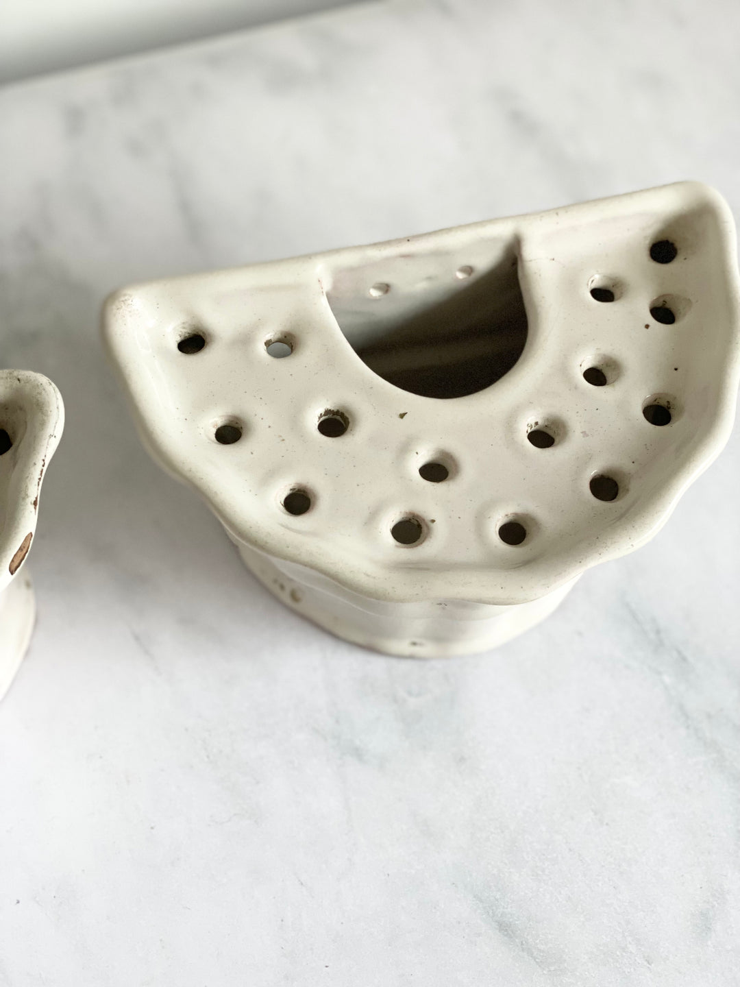 19th century French “faience” flower frog wall sconce vases, set of two