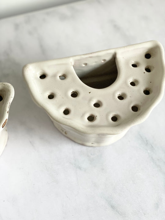 19th century French “faience” flower frog wall sconce vases, set of two
