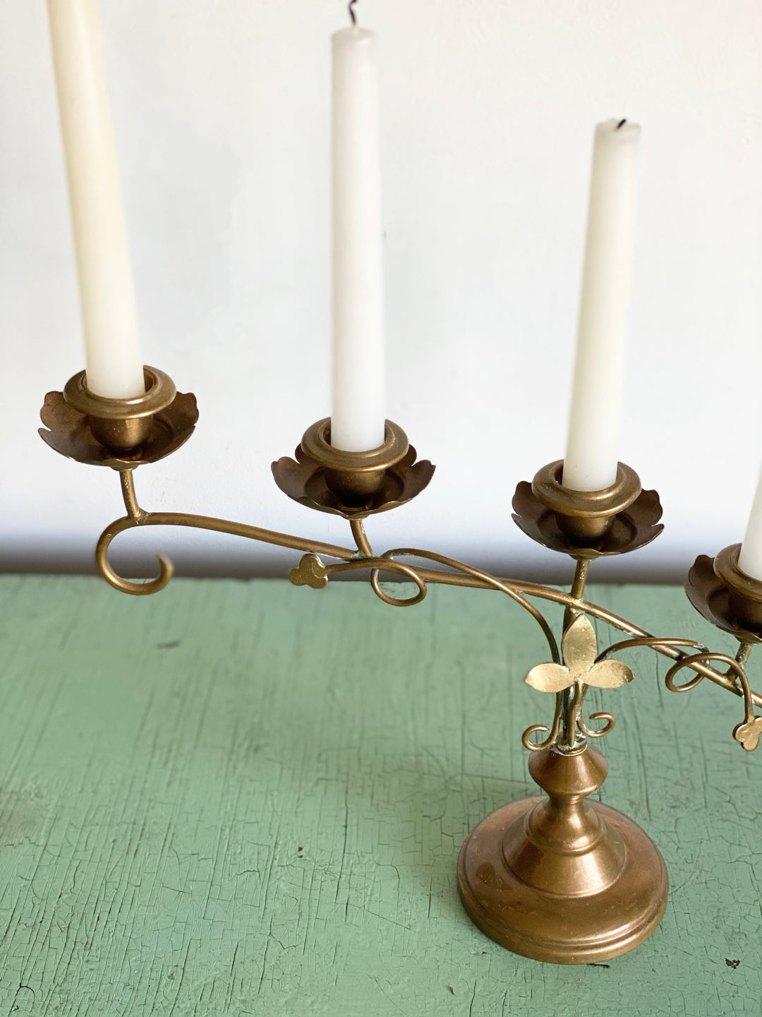 vintage brass & copper altar candelabras, set of two
