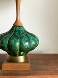 vintage mcm teak & ceramic lamp