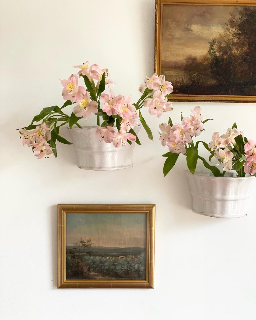 19th century French “faience” flower frog wall sconce vases, set of two