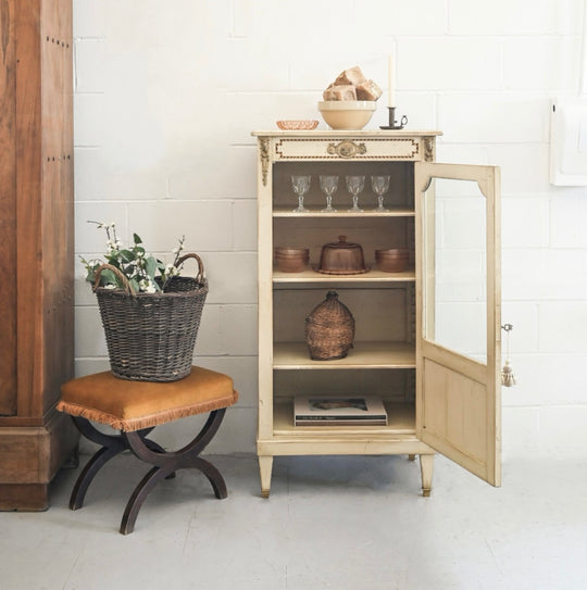 vintage french petite glass door cabinet