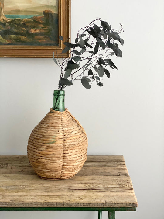 vintage woven demijohn