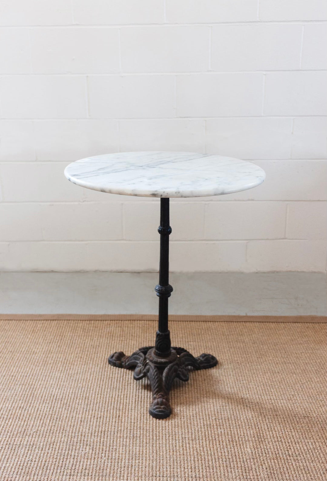 vintage french marble top bistro table with cast iron base