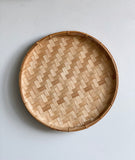 vintage round woven bamboo tray