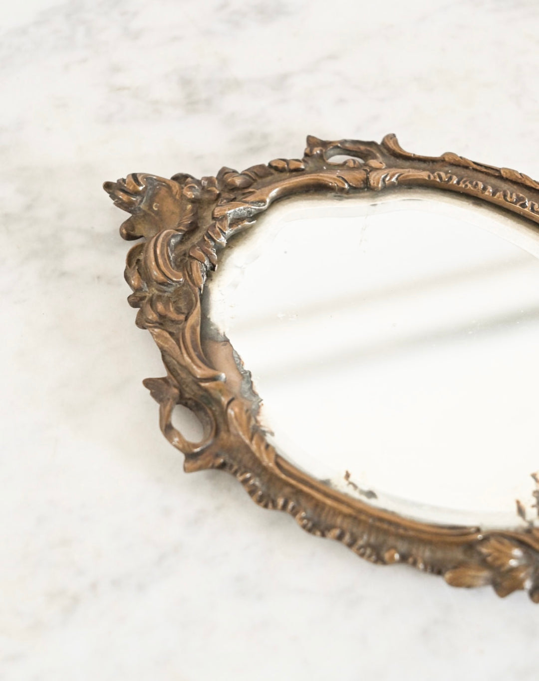 antique French brass art nouveau handheld mirror