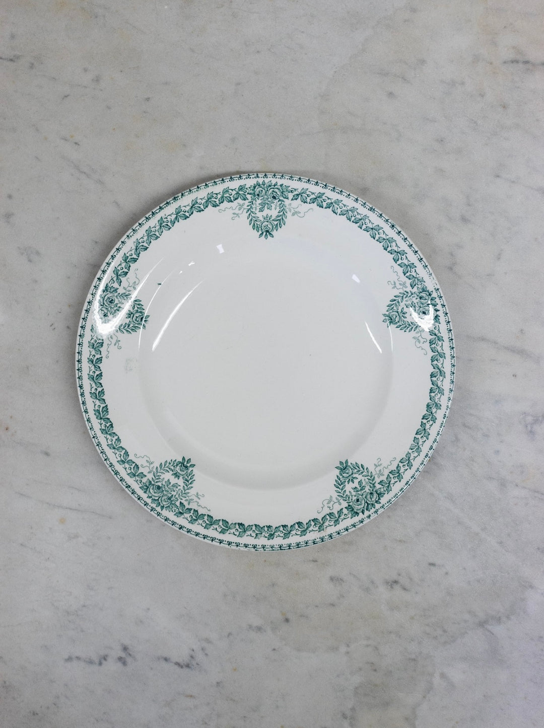 antique French ironstone transferware dinner plates, matching set of 4