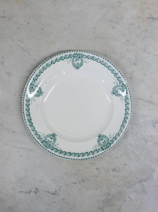 antique French ironstone transferware dinner plates, matching set of 4