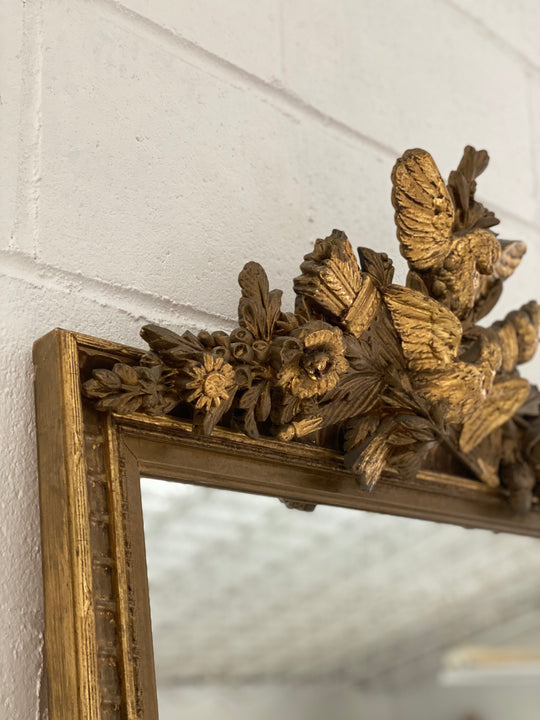 antique french Louis XV gilt wood mirror with cornice