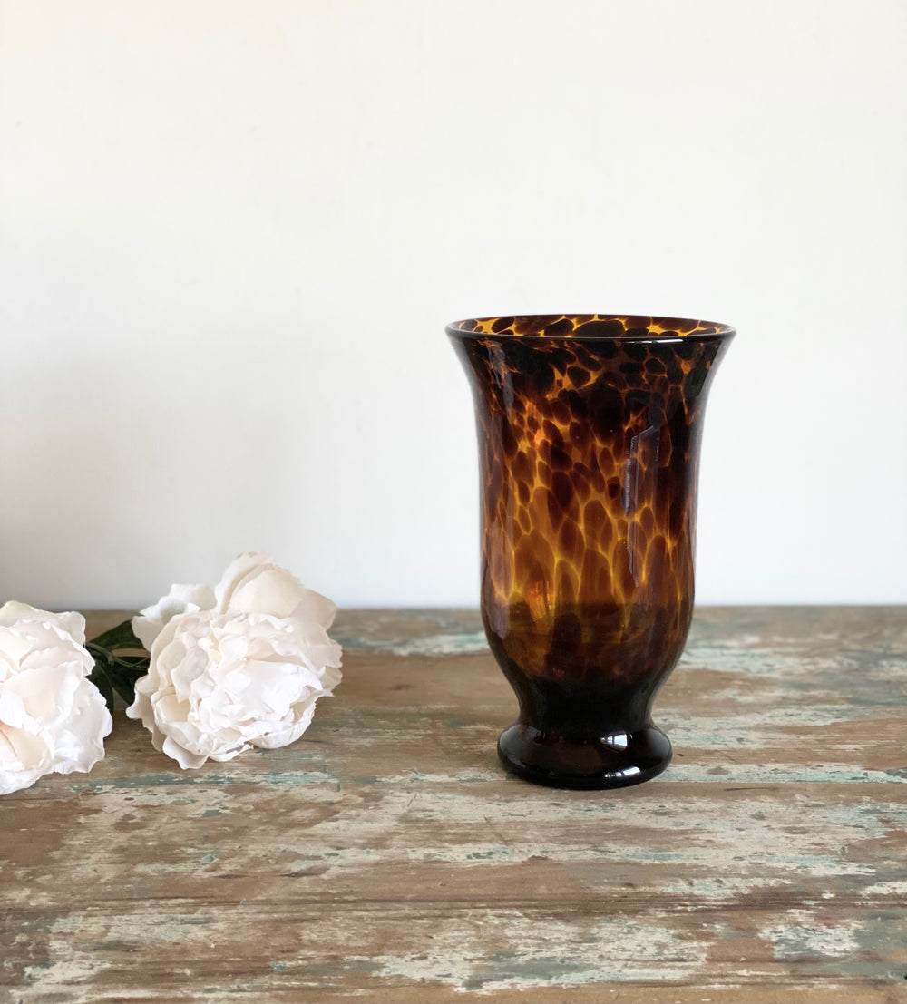 vintage Italian tortoise shell glass vase