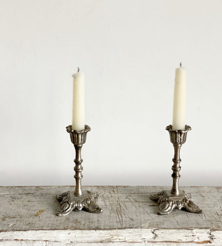 pair of vintage French cast iron candlesticks