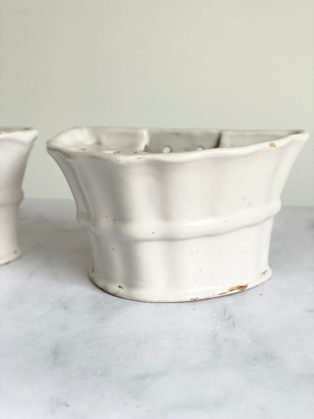 19th century French “faience” flower frog wall sconce vases, set of two
