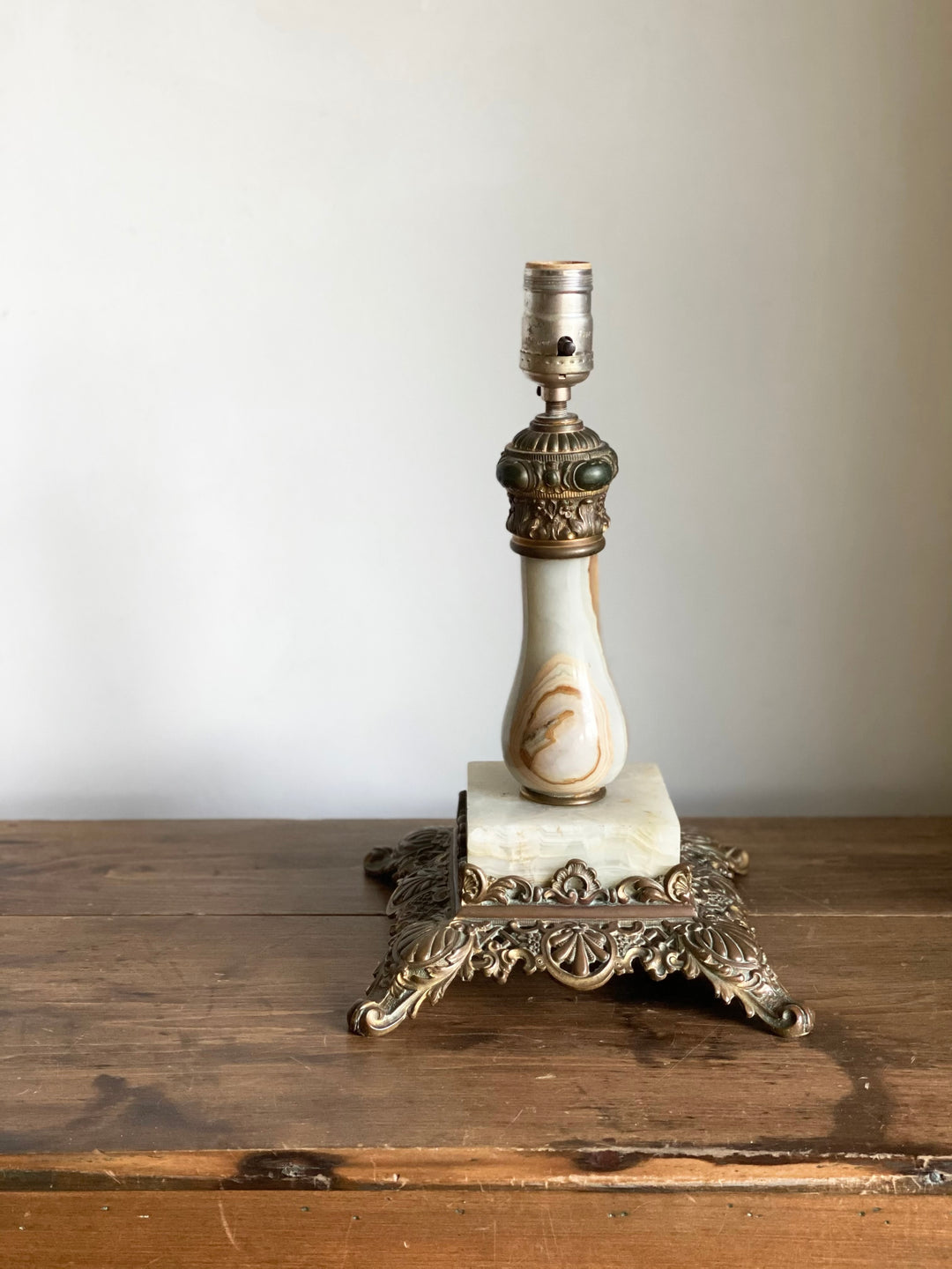 Antique cast iron and onyx lamp