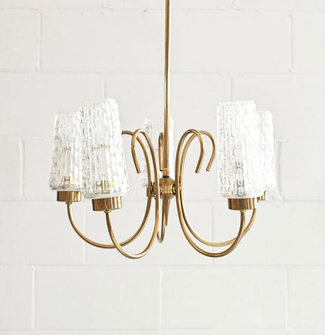 1960s french glass and brass chandelier