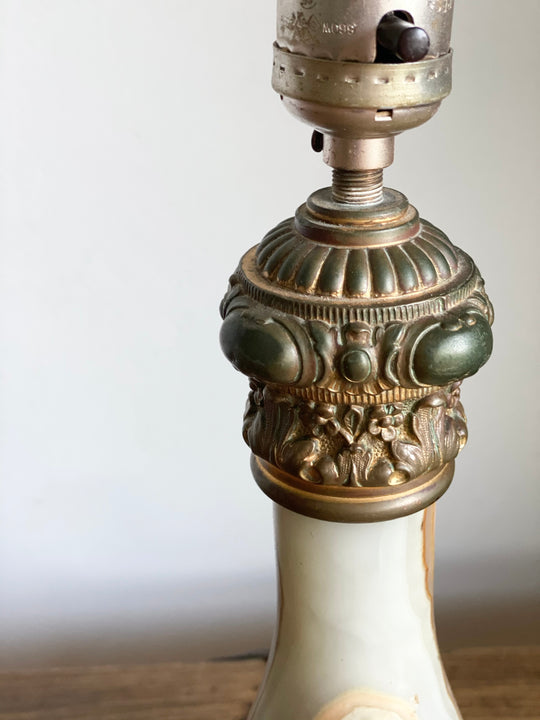 Antique cast iron and onyx lamp