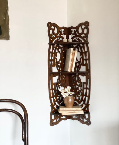antique hand carved corner shelf
