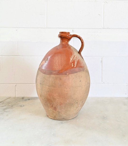 antique French demiglaze terra cotta wine cruche