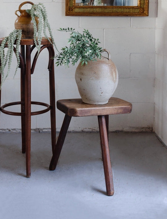 vintage french brutalist tripod stool