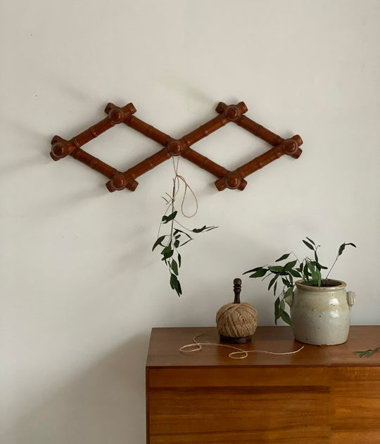 vintage French faux bamboo accordion coat rack