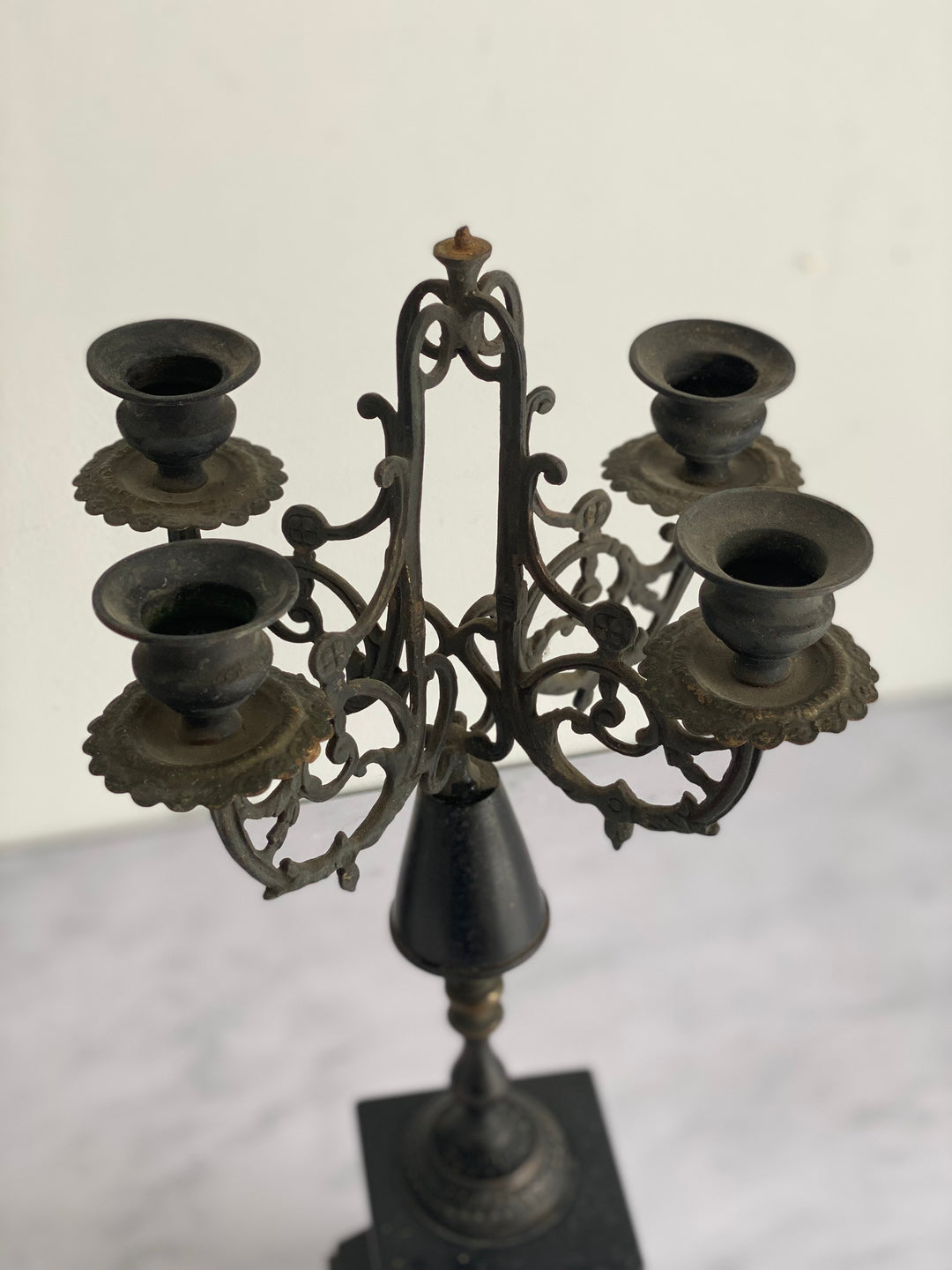 antique French marble and cast iron Napoleon III fireplace candelabra