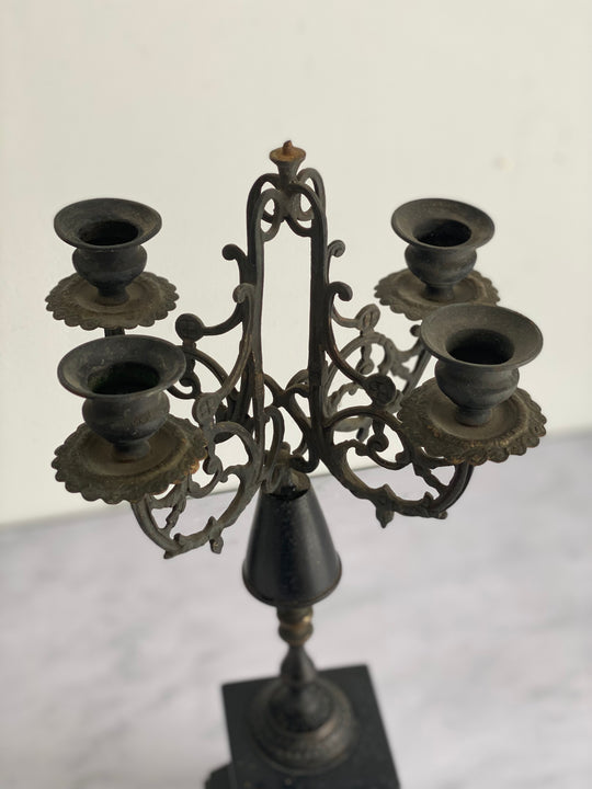 antique French marble and cast iron Napoleon III fireplace candelabra