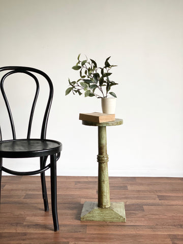 antique wood pedestal, green